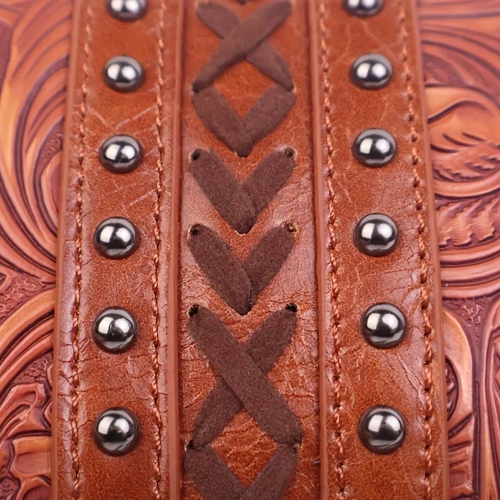 Brown Embossed Leather Crossbody Bag - Picture 8 of 12